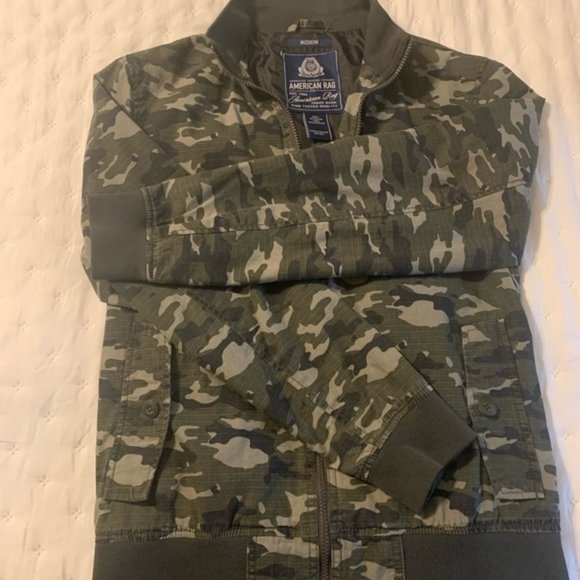 SALE! American Rag Dusty Olive Green Camo Bomber Jacket - Picture 3 of 10